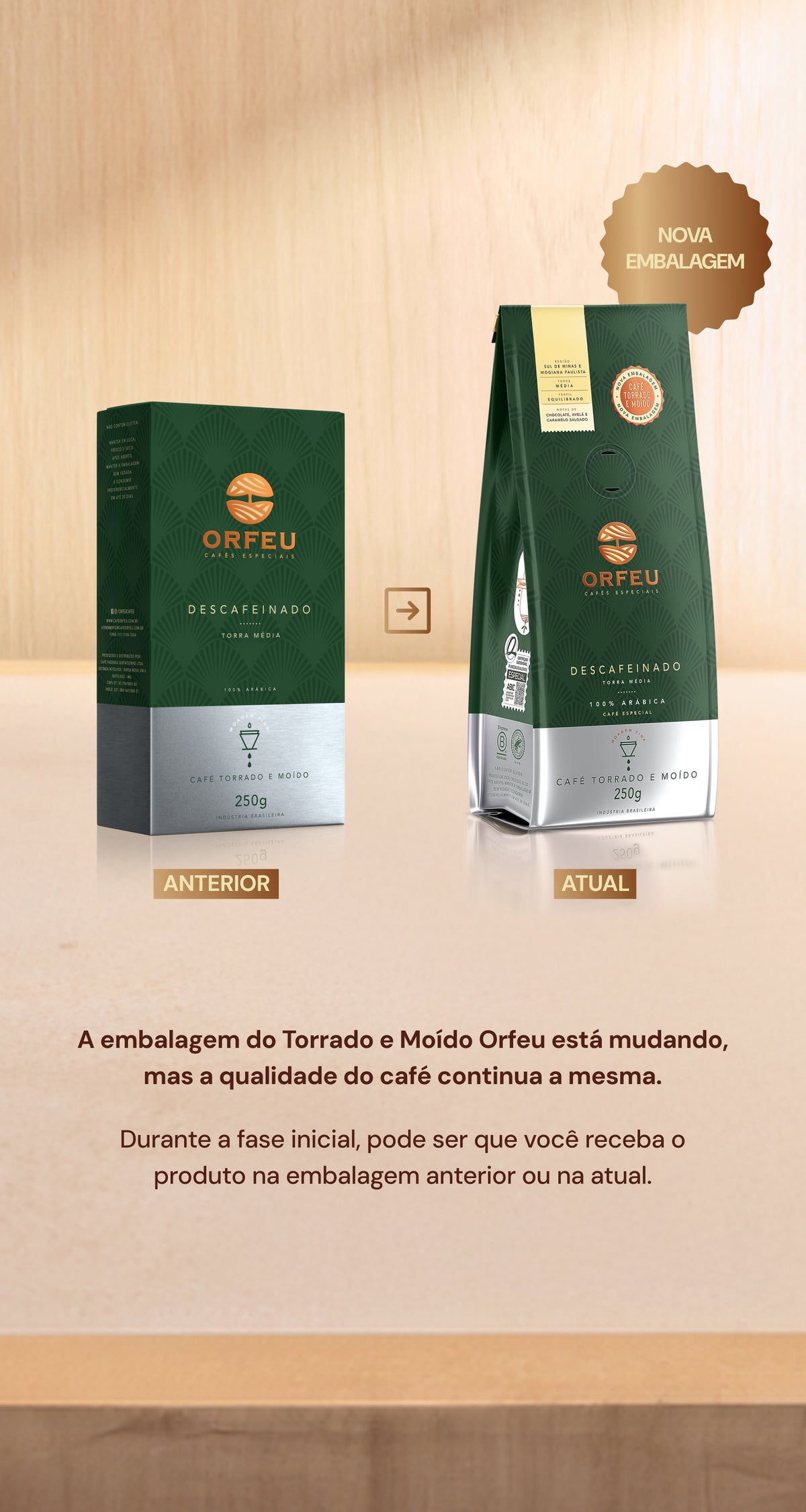 Café Orfeu Descafeinado Torrado e Moído 250g