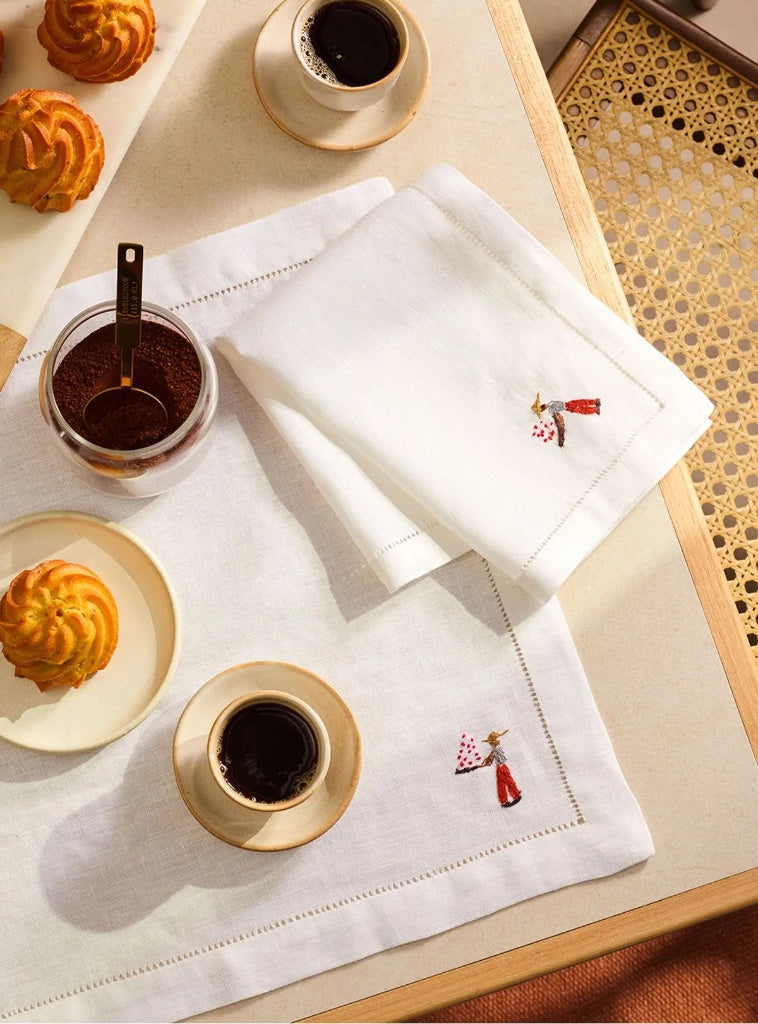 Placemat + Embroidered Linen Napkin | Coffee Selection Rust Pants Design